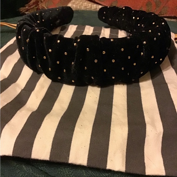 LELE SADOUGHI BLACK VELVET HEADBAND GOLD TONE STUDS W BAG